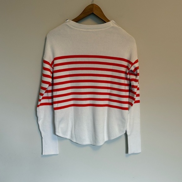 GAP Classic White Knit Sweater with Button Shoulders and Orange Stripes - small - Picture 3 of 7